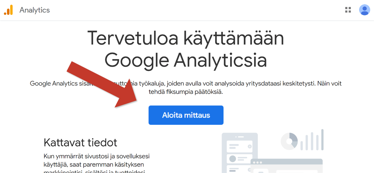 Google Analyticsin etusivu